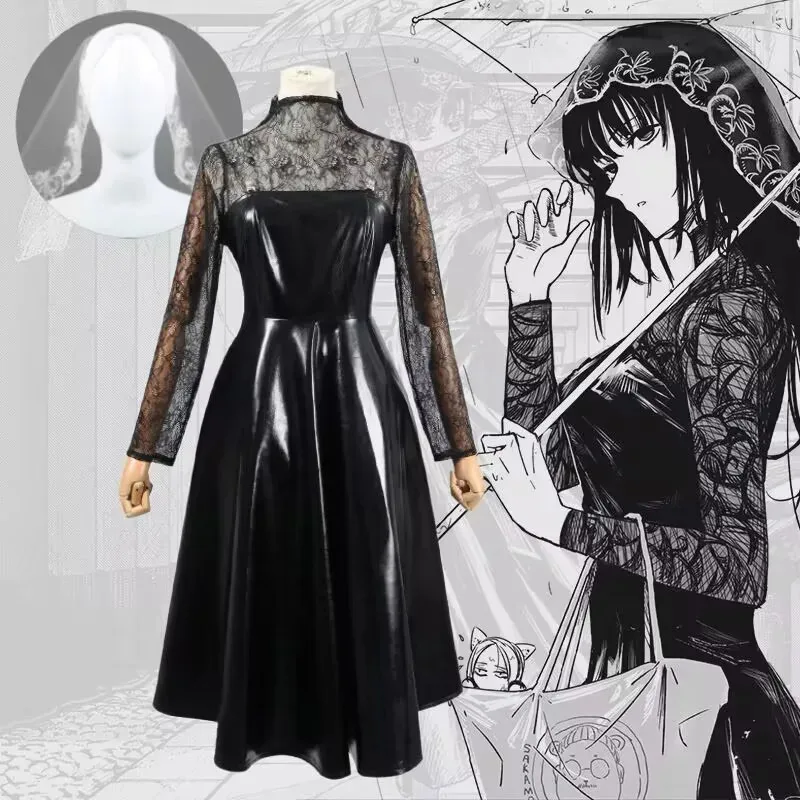 

Anime Sakamoto Days Okura Black Lace Osaragi Women's Role Playing Costume Wig Gothic Leather Dress Girl Set Halloween Party Set