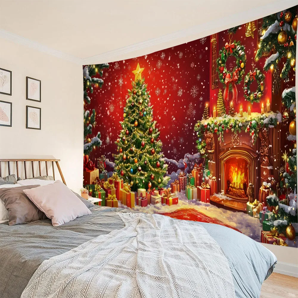 Christmas tree tapestry wall hanging santa claus elk snow scene christmas gift home living room bedroom holiday decoration