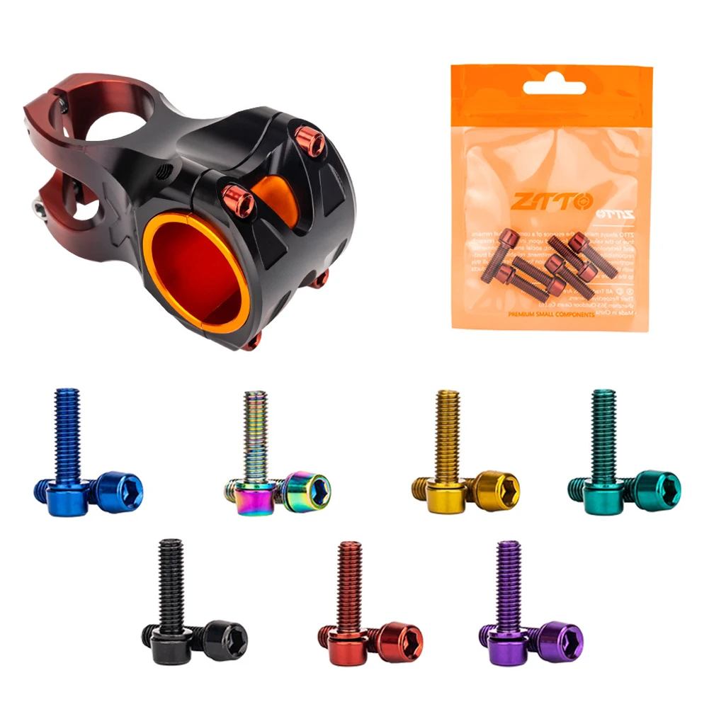 Mountain Bike titânio chapeado Stem parafusos, Allen Hex cabeça, MTB bicicleta Stem parafusos com arruelas, guidão parafuso, M5x18mm, 6pcs