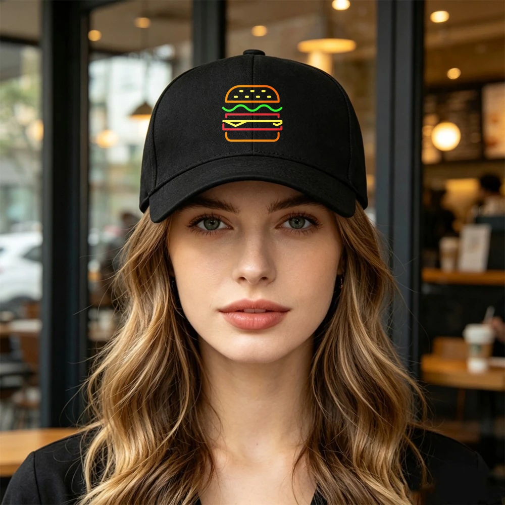 Gorra de béisbol con gráfico de comida rápida Neon Line Burger, gorra de béisbol ajustable unisex, gorra de béisbol informal para amantes de las hamburguesas, sombrero para el sol para exteriores