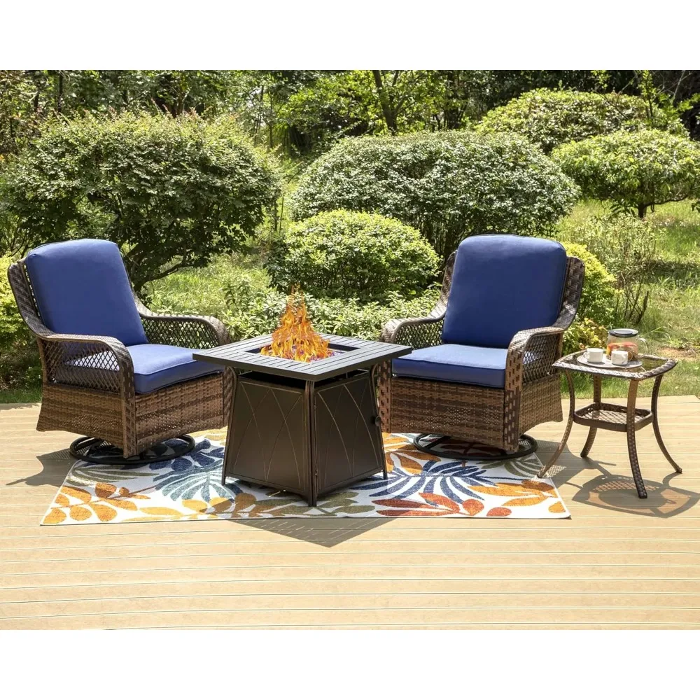 

4 Piece Outdoor Swivel Rocker Chairs Patio Furniture Set with Gas Fire Pit Table Square for Garden, Deck, Porch, Backyard