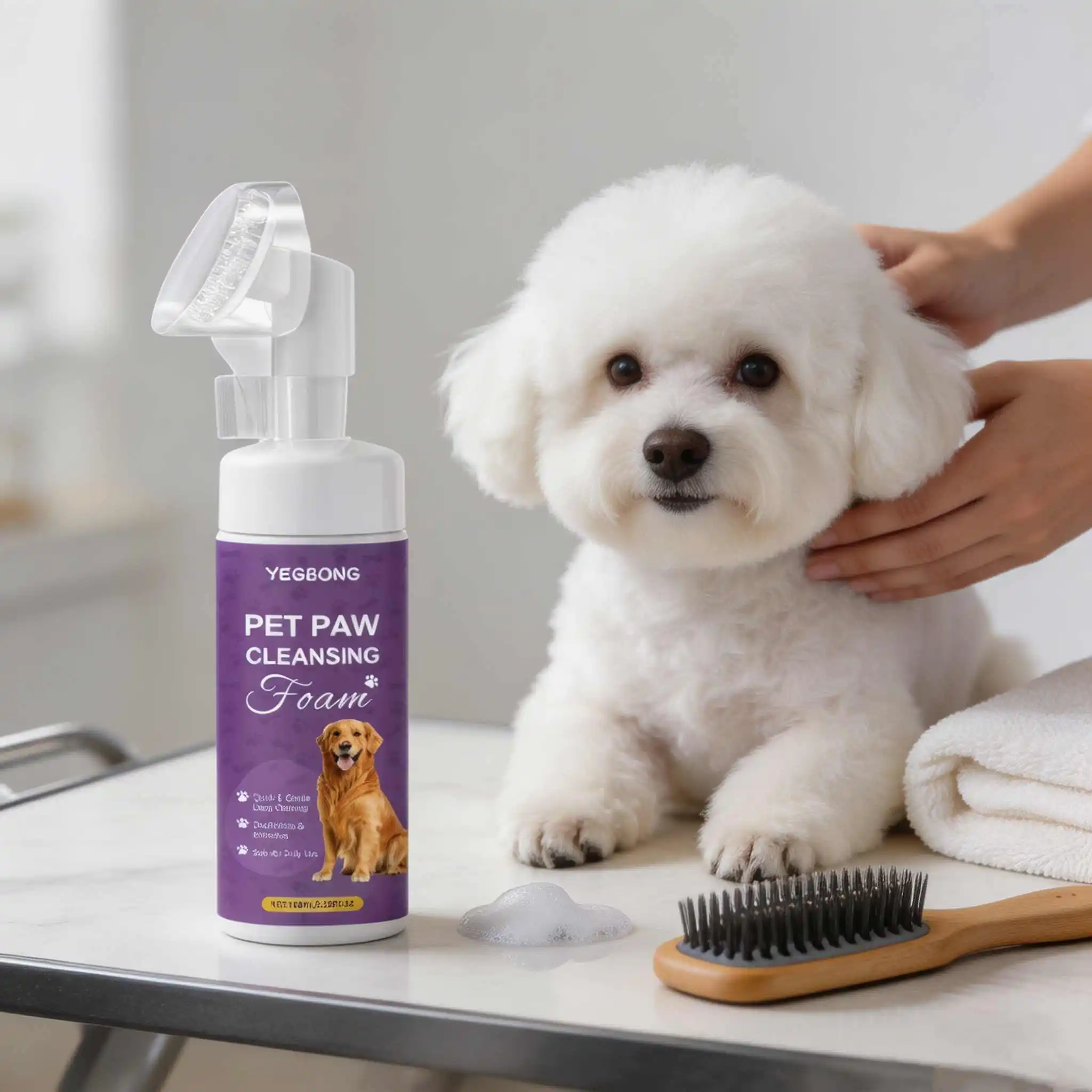 2pcs Paw Cleaner Foam And Paw Care Balm Stick Set Waterless With Brush Lasting Moisturizing For Rinse-Free Cat Paw Deep Cleanser