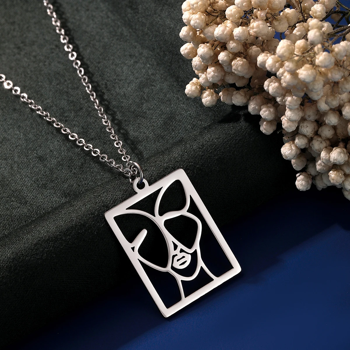 Chandler Abstract Woman Face Pendant Butterfly on Woman Face Necklace Line Drawing Pendant Female Face Line Art Necklace
