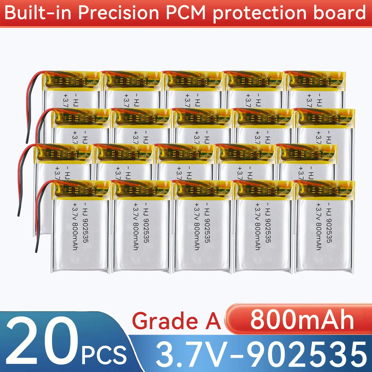 902535 3.7V 800mAh Rechargeable Li-ion Polymer Battery for 502535 702535 802535 602535 102535 PH2.0 JST1.25 XH2.54 -2P Plug