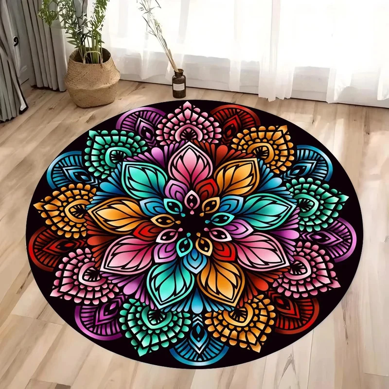 VIKAMA Mandala Mystical Chakra Circular Carpet Meditation Yoga Mat Anti-Slip Washable Bedroom/Living Room Carpet Home Decoration