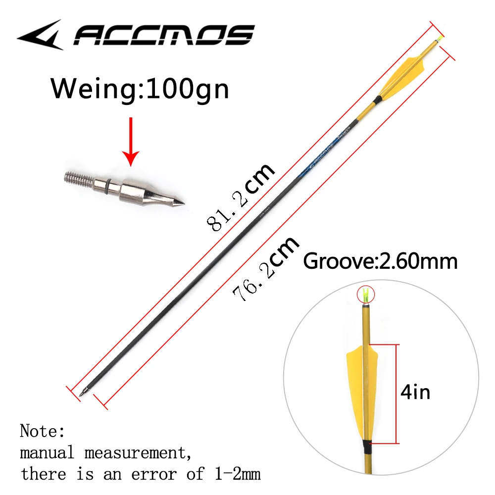 6/12/18PC Archery Pure Carbon Arrow ID6.2mm 250/300/340/400/500/600/700/800 with 4inch turkey feathers Bow Hunting Shooting