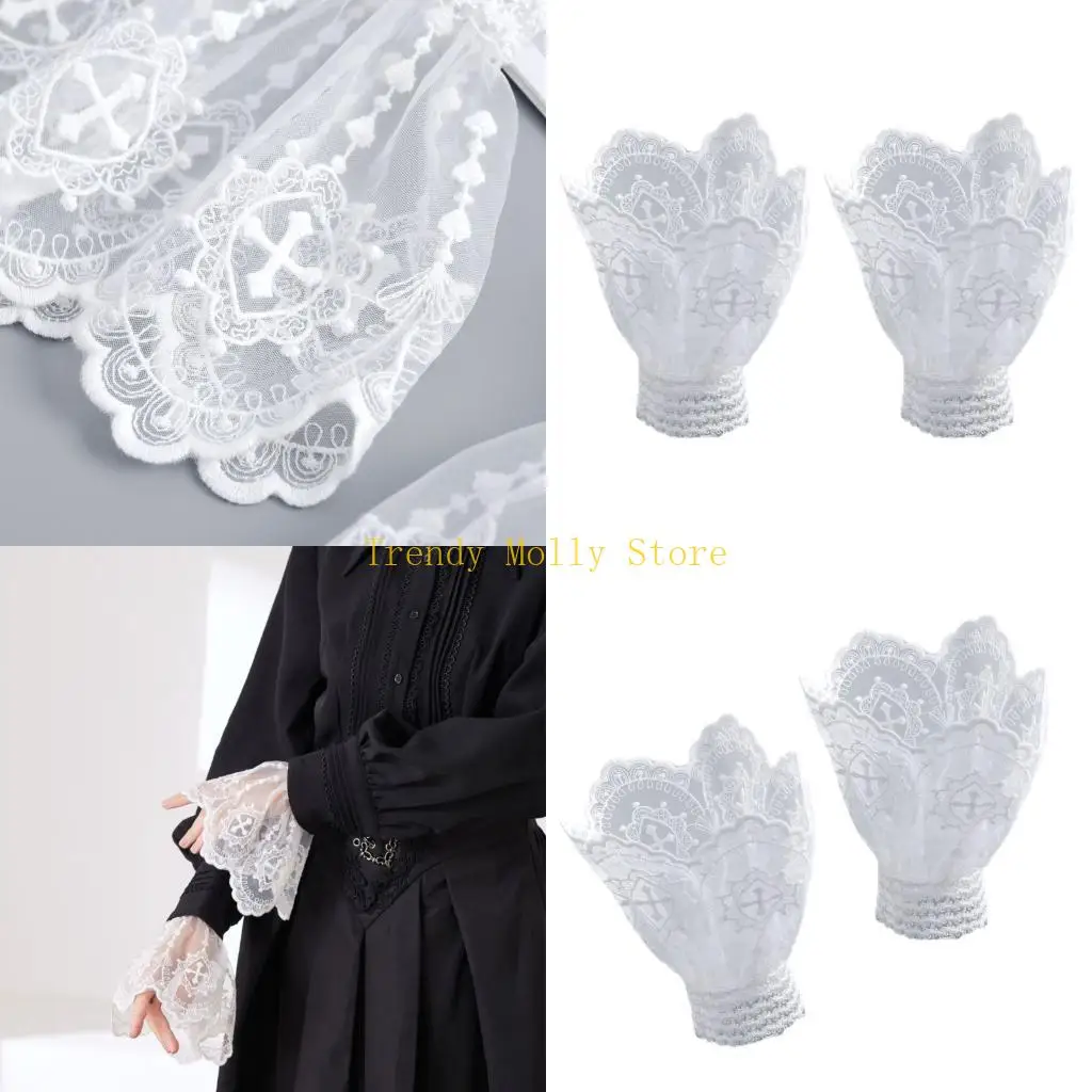 

N5KB Lace Flower Trim Wrist Cuffs Decorative Sleeves Faux Sleeves Arm Accessory For Women Daily Outfit and Special Occasion