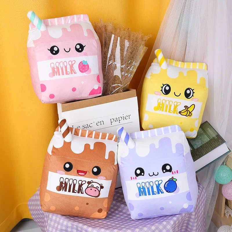 

Kawaii Milk Doll Toy Simulation Strawberry Banana Blueberry Chocolate Milk Carton Plushy Toys Stuffed Food Home And Decoration