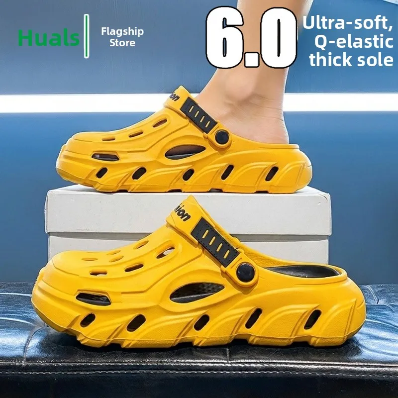 

Men's Summer Outdoor Slip-On Shoes Anti-Slip Wear-Resistant Thick Bottom Driving Two-Purpose Beach Sandals Breathable EVA