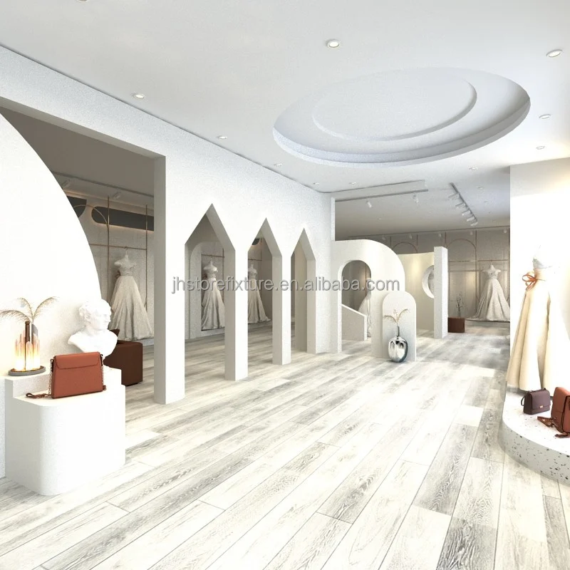 Desain Interior Perlengkapan Toko Ritel, Display Butik Gaun Pengantin, Rak Pakaian Emas, Rak Pakaian untuk Menggantung Pakaian