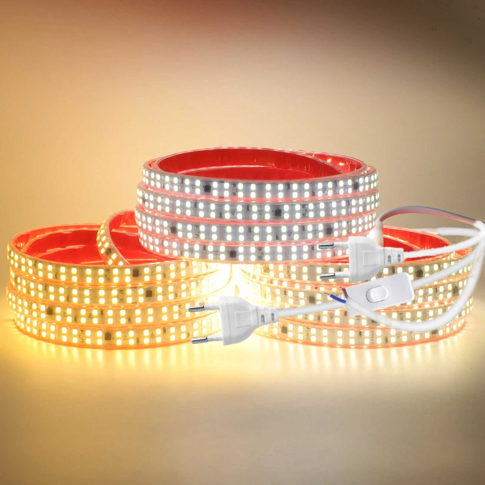 Lampu Strip 230V 240LED/m, dengan IC 220V 5m 10m 20m 30m 2835 IP67 pita perekat fleksibel tali 2pin sakelar kawat Kit daya potongan 10CM