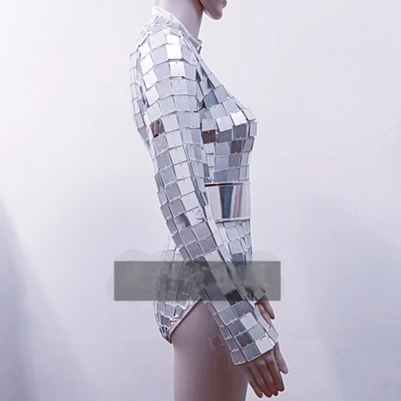 Futurystyczny kostium sceniczny złoty kombinezon z długim rękawem stroje drag queen srebrny lustrzany strój rave ubrania do tańca gogo VDL4640