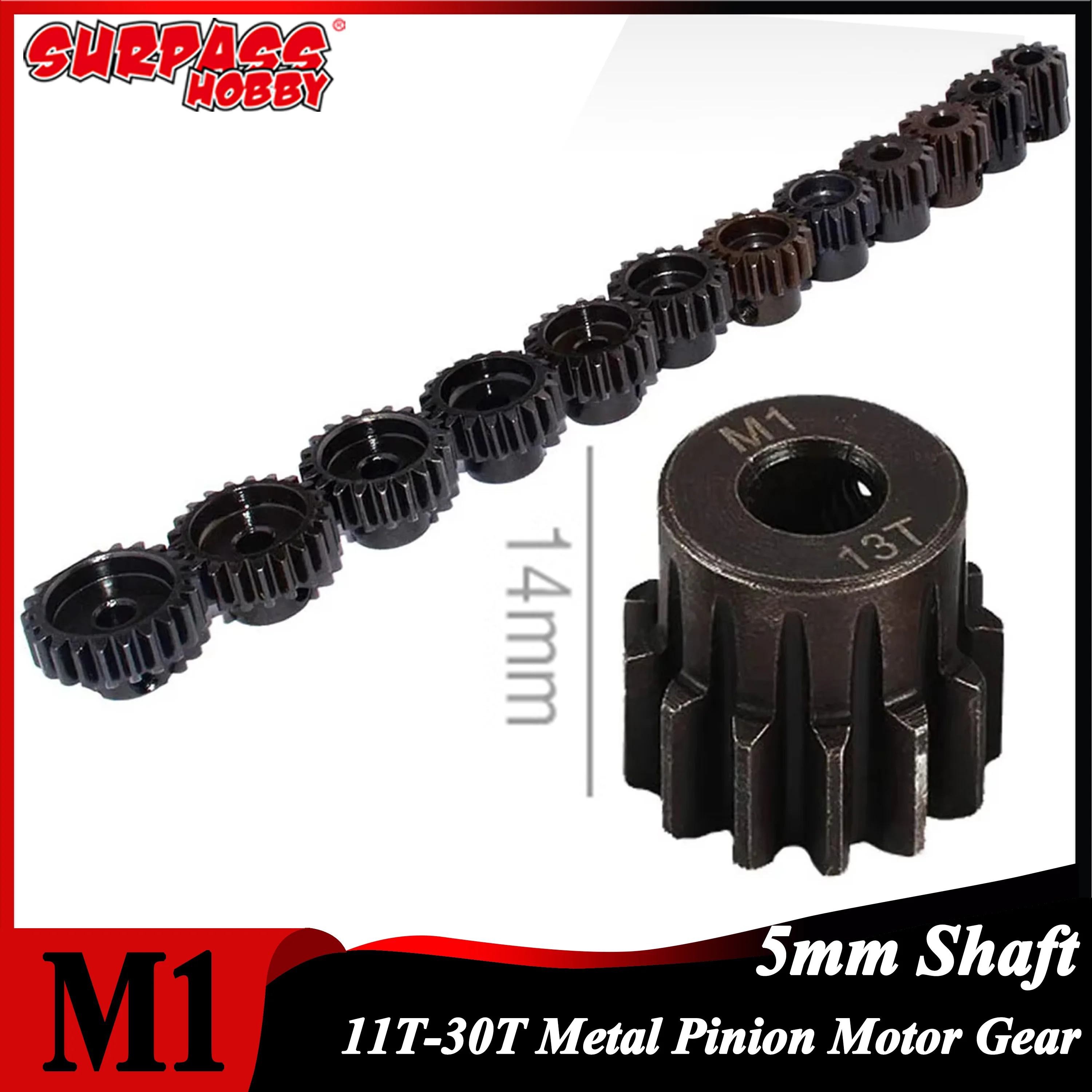 M1 5mm Shaft 11-15T 16-20T 21-25T 26-30T Black Steel Metal Pinion Motor Gear for 1/8 1/10 RC Car Model Toy Motor Accessories