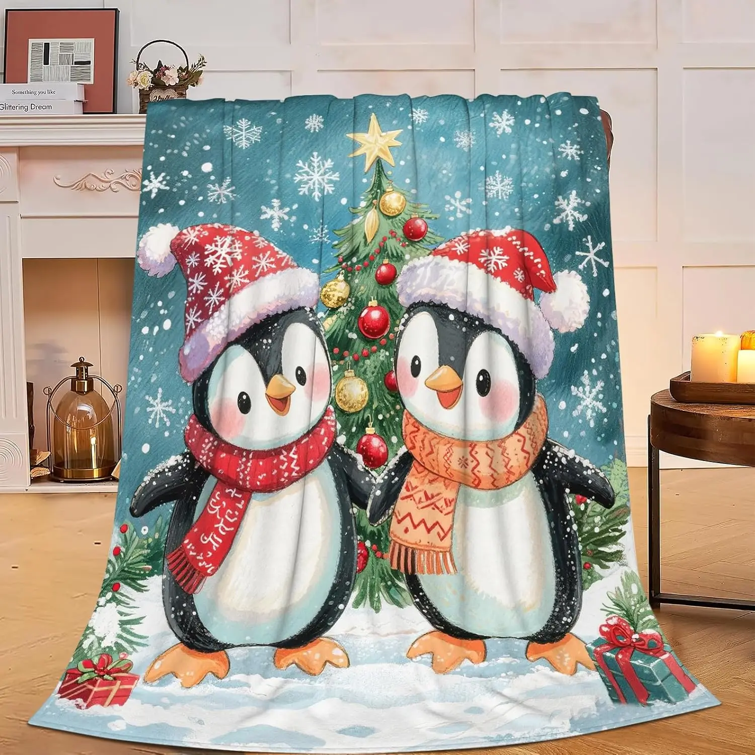 VIKAMA Penguin Blanket - Soft Plush Christmas Winter Blanket - A Comfortable Penguin Print Gift For Ladies, Girls And Children
