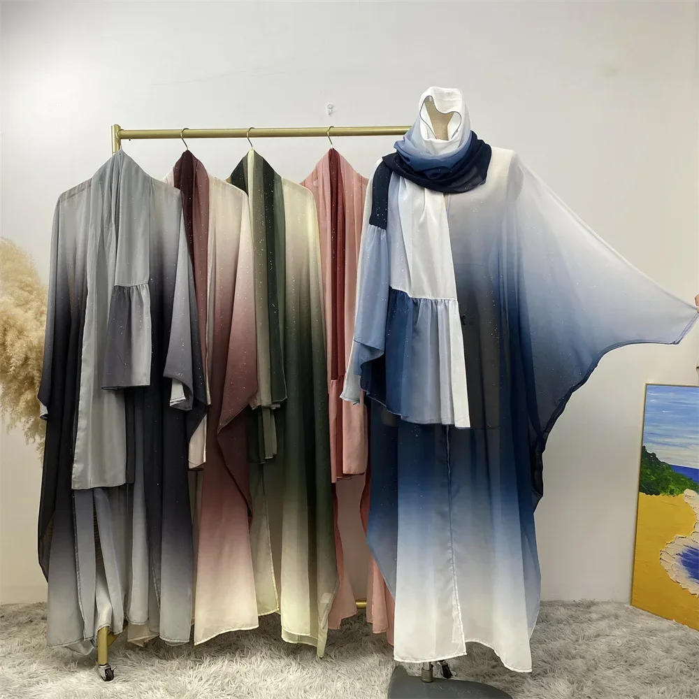 Khimar Chiffon Kimono Musulmano Hijab Abito Modesto Abaya Dubai Set di Lusso Turchia Islam Abaya Per Le Donne Caftano Robe Femme Musulmane