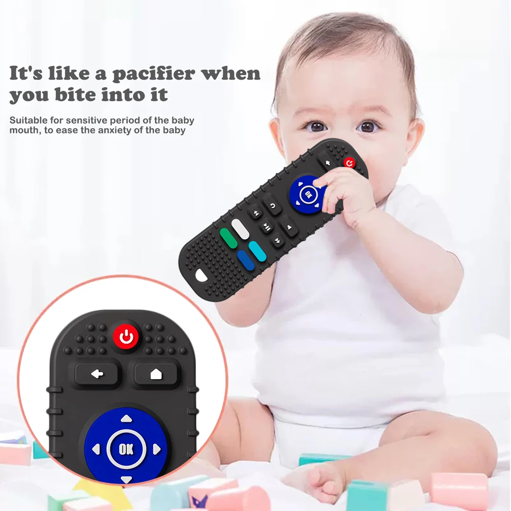 Baby Silicone Bite Toys, Chewable Remote Control Shaped Teething Toys,Educational Toys for Babies 0-3 Years, Freezable, BPA Free