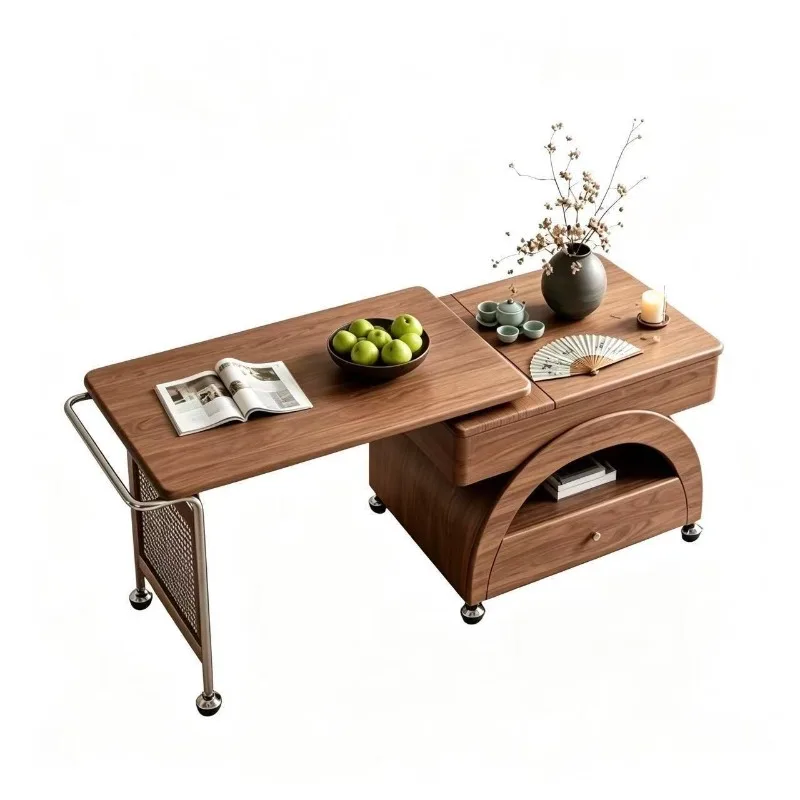 Simple wooden retractable coffee table, thickened home with drawers, minimalist small apartment, light luxury home essential