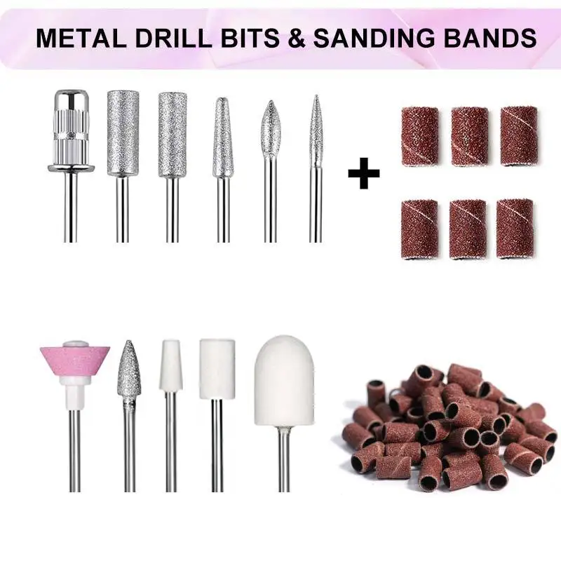 プロ用ネイルドリル 45000 RPM、充電式電動ネイルファイル、アクリルネイルジェル研磨除去用コードレスネイルEファイル