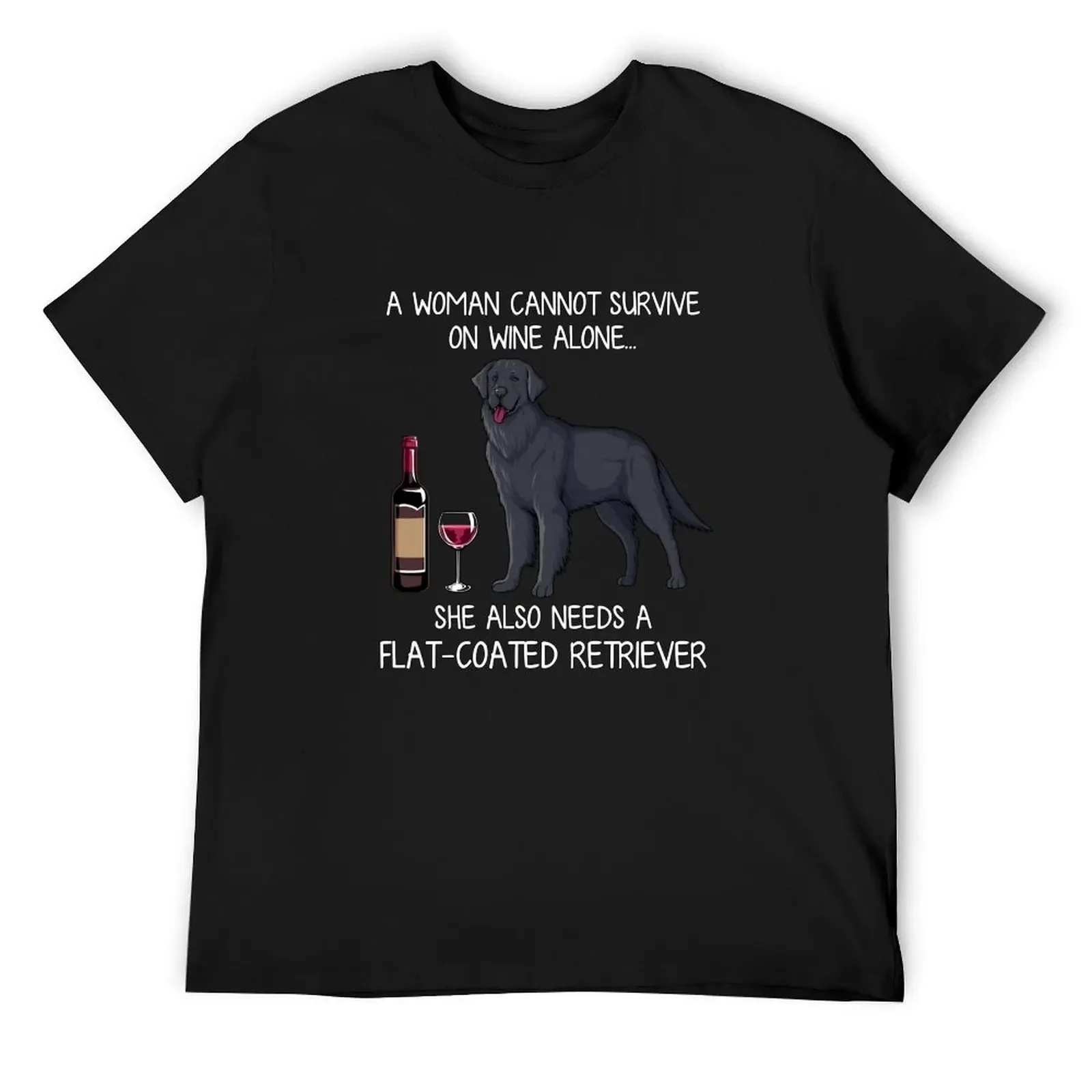 Flat-coated Retriver and wine Funny dog T-Shirt blue archive graphic t shirt vintage mens clothing