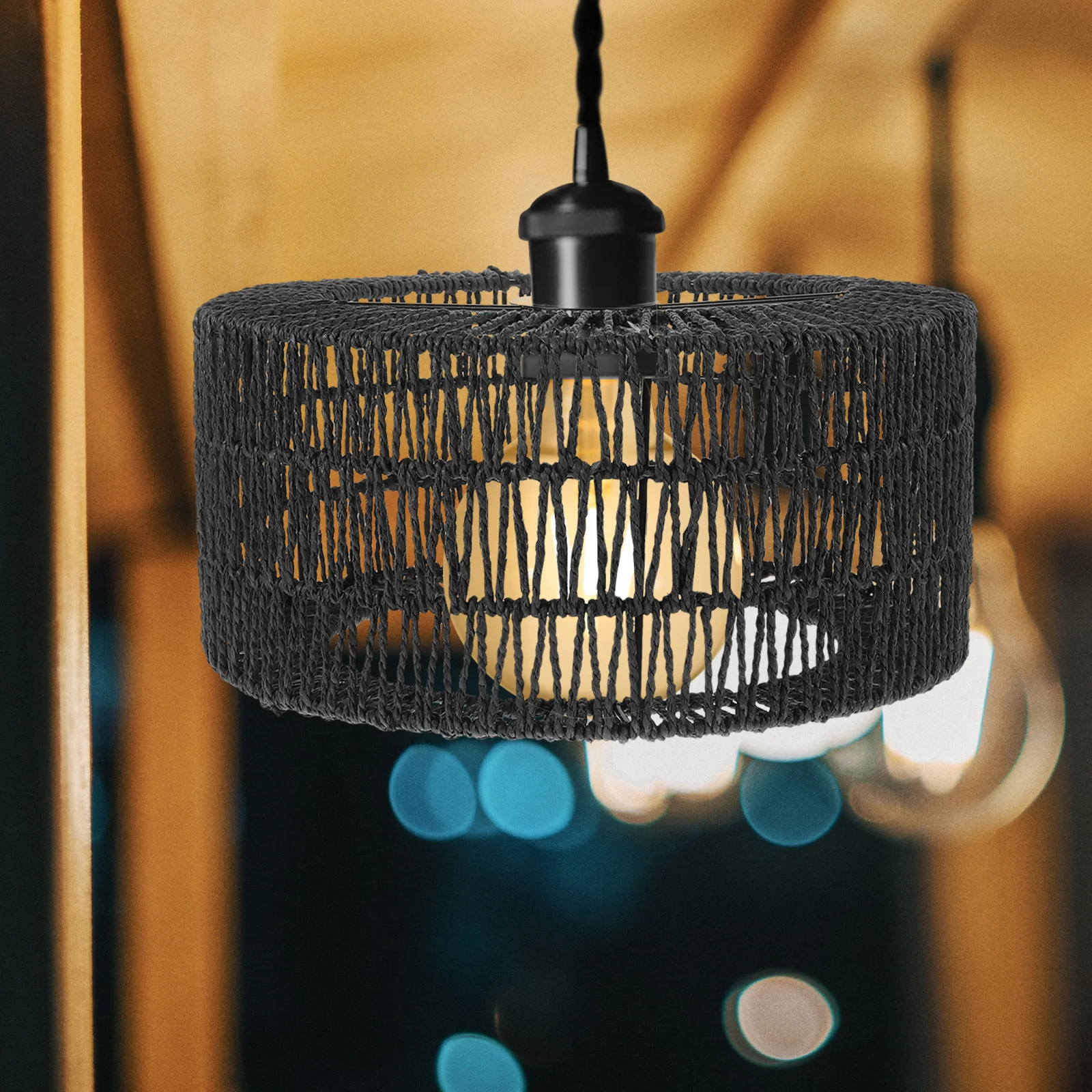 

Straw Rope Woven Lampshade Rustic Ceiling Lamp Cover Replacement Size L Pendant Light Shade Indoor Light Cover Retro Style