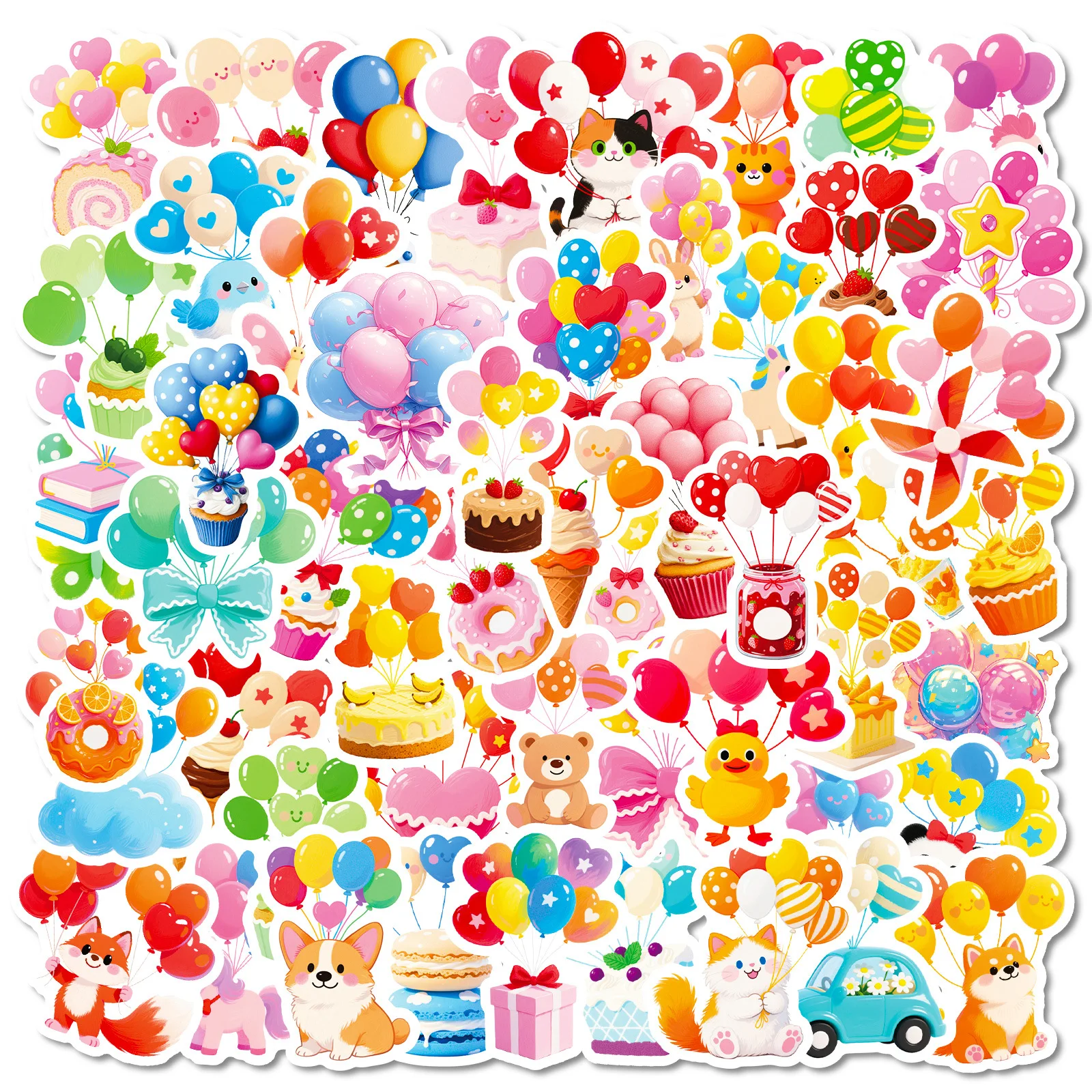 

56PCS Cartoon Colorful Balloons Graffiti Sticker Creative Decoration Animal Dessert Mix DIY Mobile Phone Case Notebook Water Cup