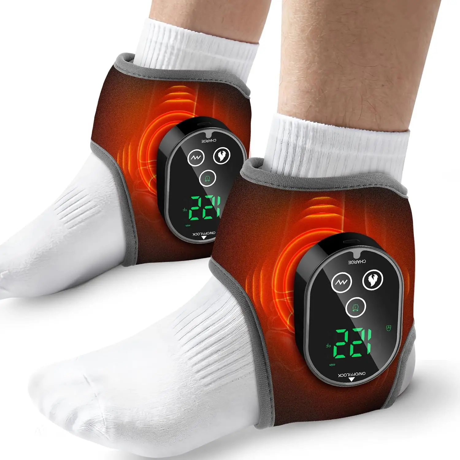 

Cordless Ankle Heating Pads with Massage, Rechargeable Foot Warmer, 3 Vibration & 4 Heat Modes