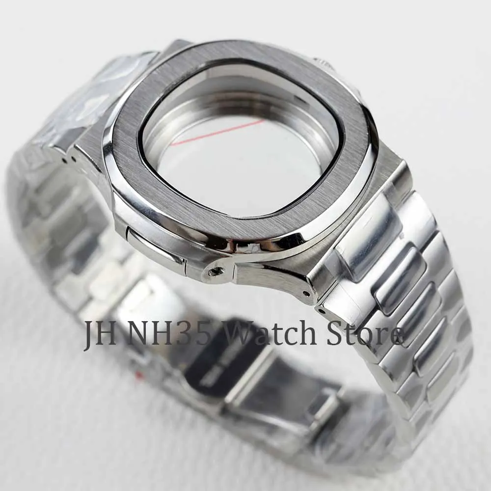 40mm Square NH35 Watch Case Black PVD Fit for NH35 NH36 7S 4R Movement Sapphire Crystal Glass 30.5mm Dial Nautilus Cases  Strap