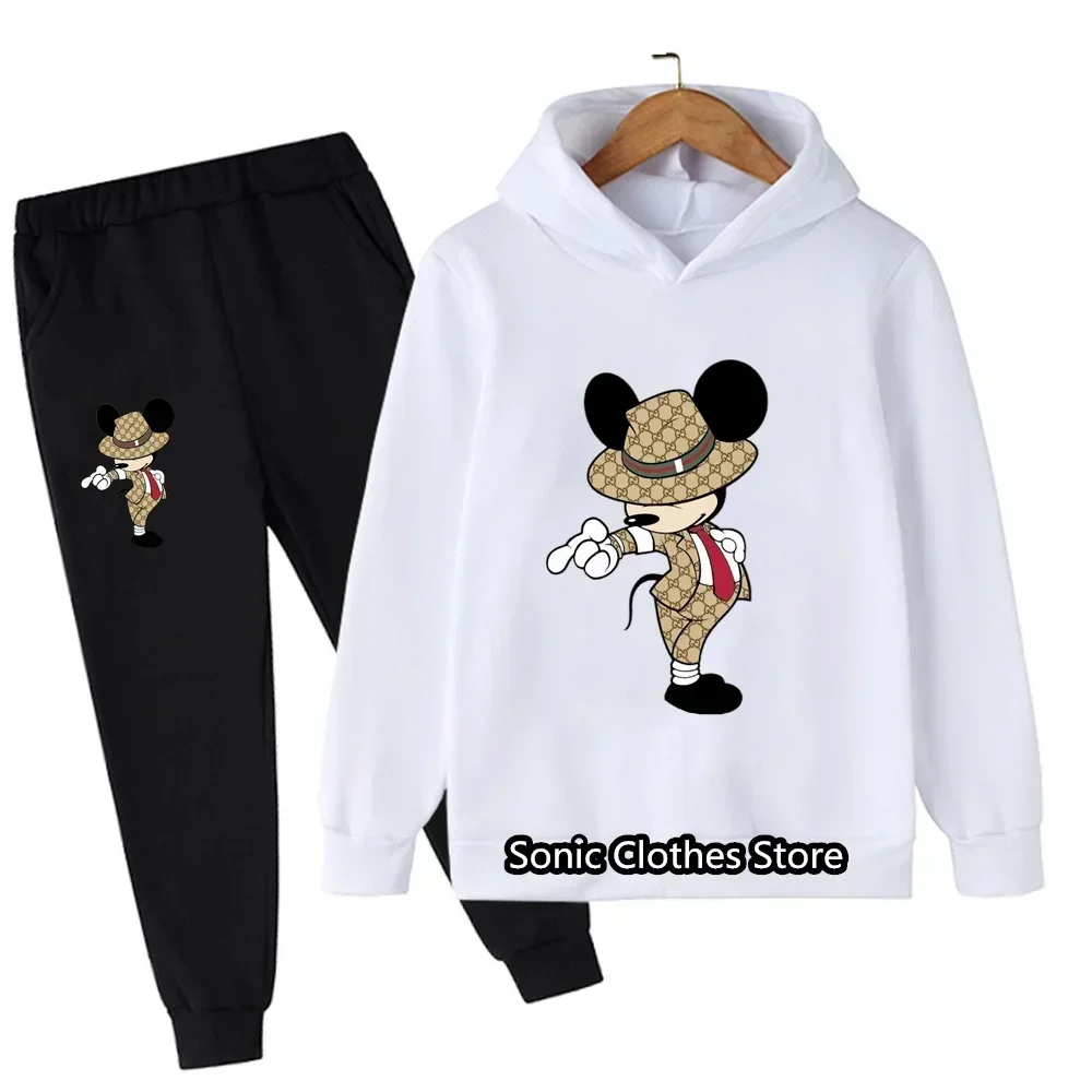 Children Disney Mickey Mouse Clothes Sweatshirts Hoodie Pants 2 piece Minnie Mouse Tracksuit Girl Kids Printed Hoodie Set Suits