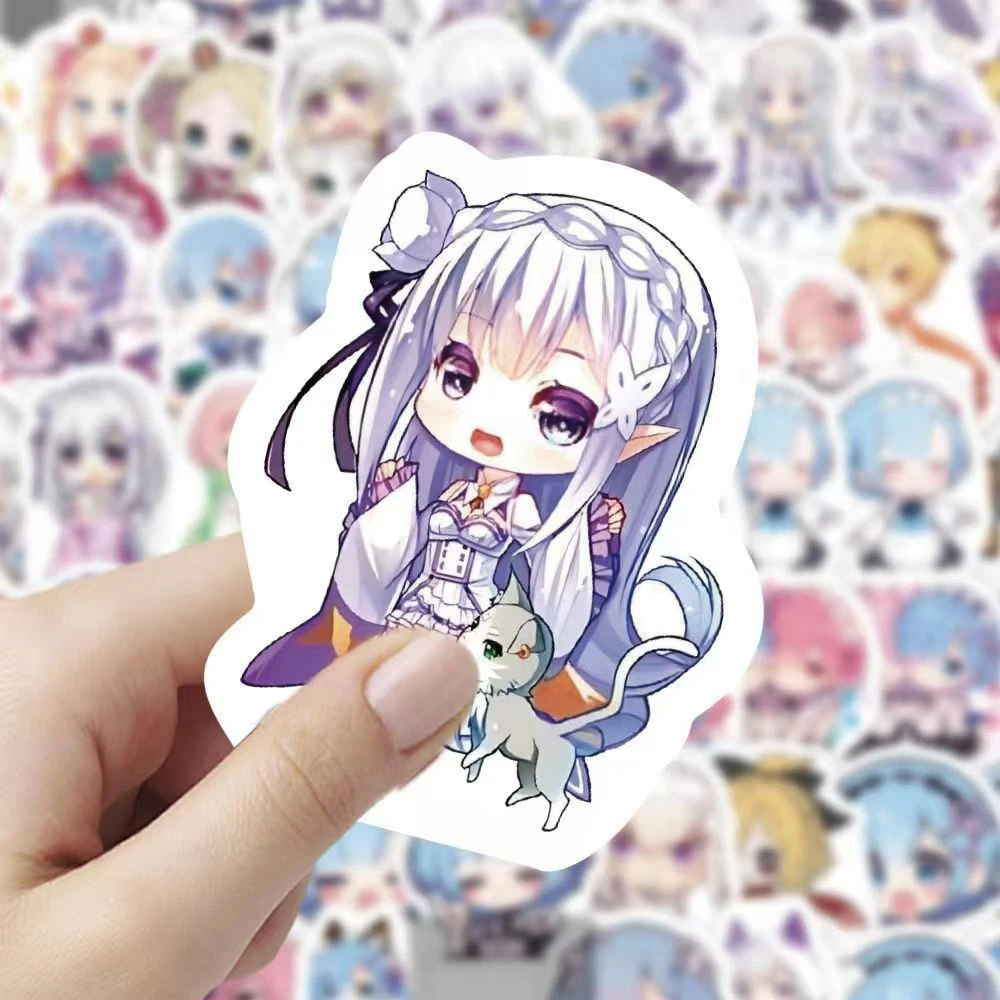 10/30/60pcs Kawaii Rem Re Zero Stickers Ram Emilia Anime Sticker Laptop Scrapbooking Cup Wall Girls Beatrice Cartoon Decal Toys