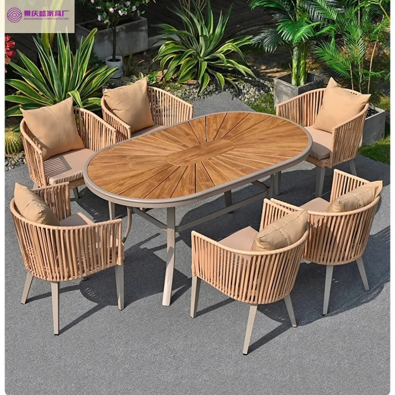Balcony yard garden rattan chair direct sales outdoor courtyard table and chair outdoor leisure plastic wood dining table and ch