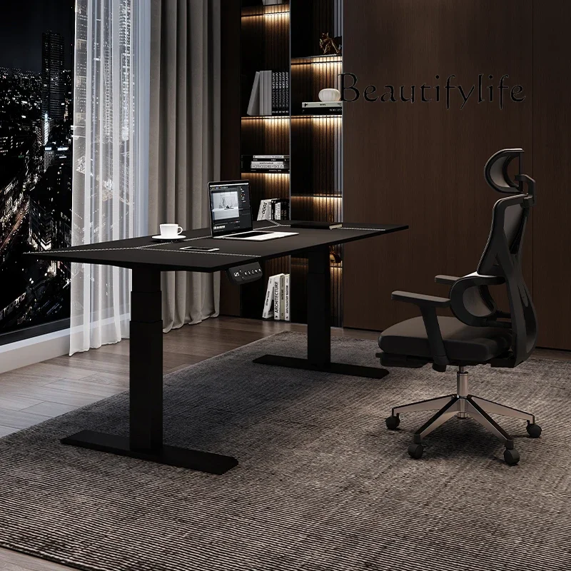 

High-end saddle leather electric intelligent lifting desk household small apartment office desktop study table