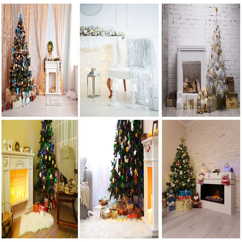 

ZHISUXI Christmas Photography Background Fireplace Christmas tree Backdrops For Photo Studio Props 211110 HS-17