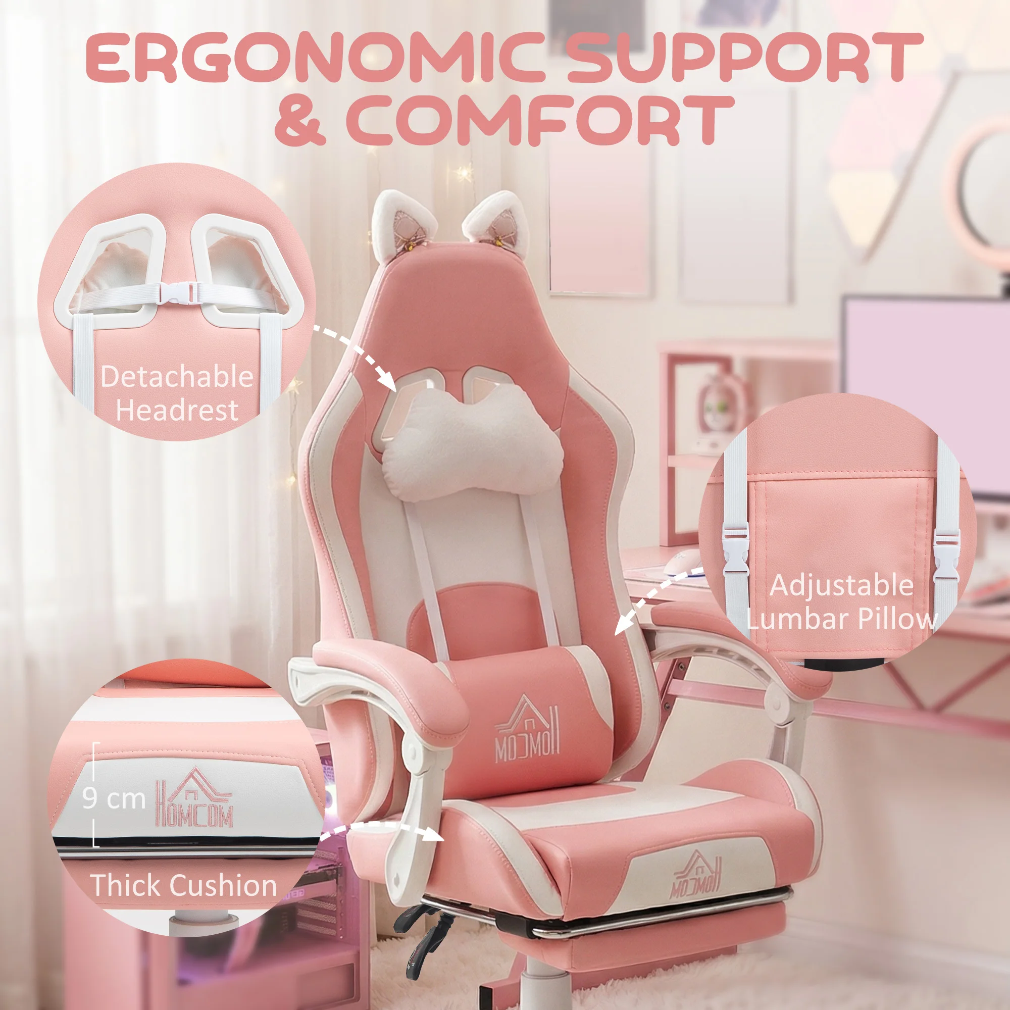 HOMCOM Gaming Chair with Footrest, Reclining Computer Chair