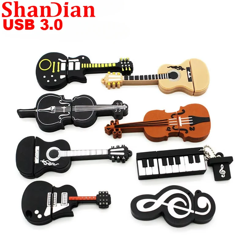 High Speed Cartoon 3.0 Flash Drive 128GB Musical Note Guitar Instrument Memory Stick 32GB Real Capacity Pen Drive Creative Gift