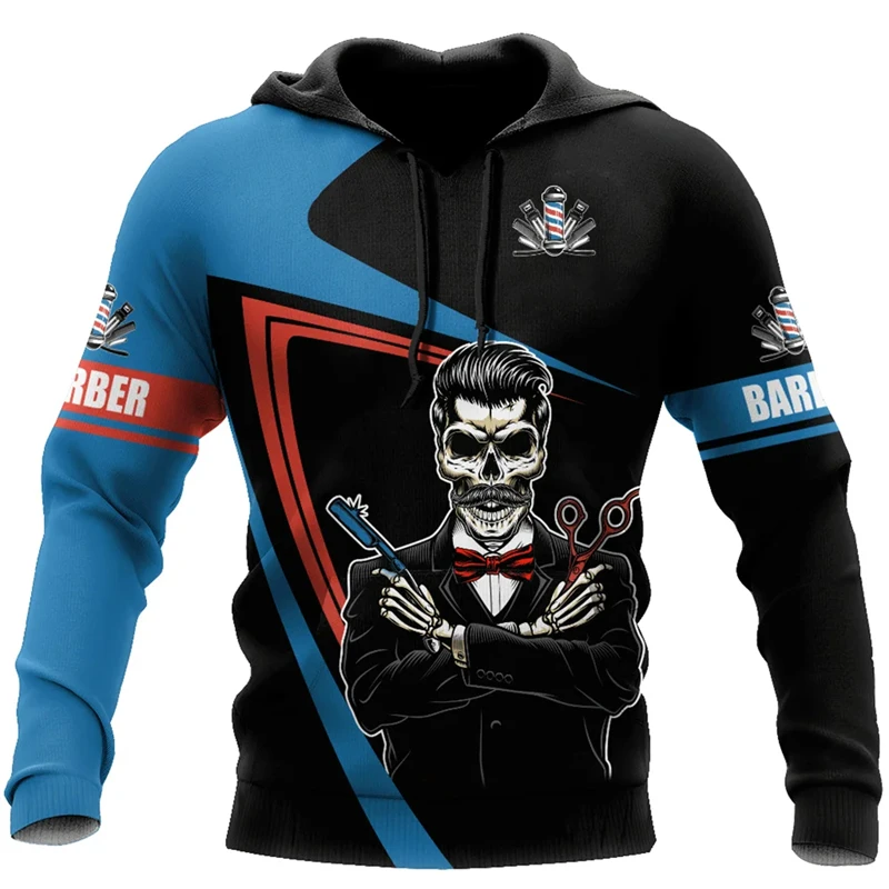 

Barber Shop Graphic Hoodies For Men Fashion Long Sleeve Hooded Cut Hair Work Uniform Loose Casual Comfortable Autumn Winter Tops