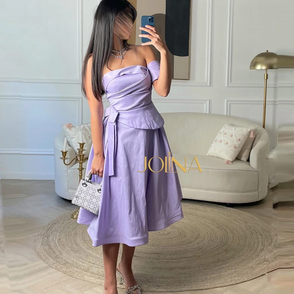 Carolina Strapless Tea Length Satin A-Line Evening Dresses Saudi Arabia Women Pleated Wedding Guest Elegant Formal Party Gowns