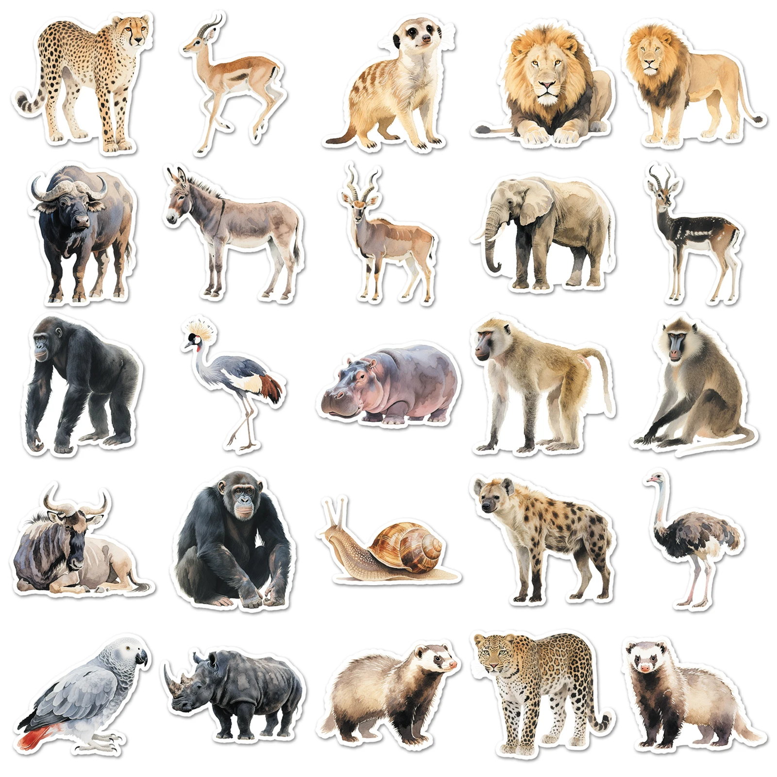 50Pcs African Animal Cheetah Lion Cartoon Cute Waterproof Sticker Skateboarding Retro Home Decal Sticker
