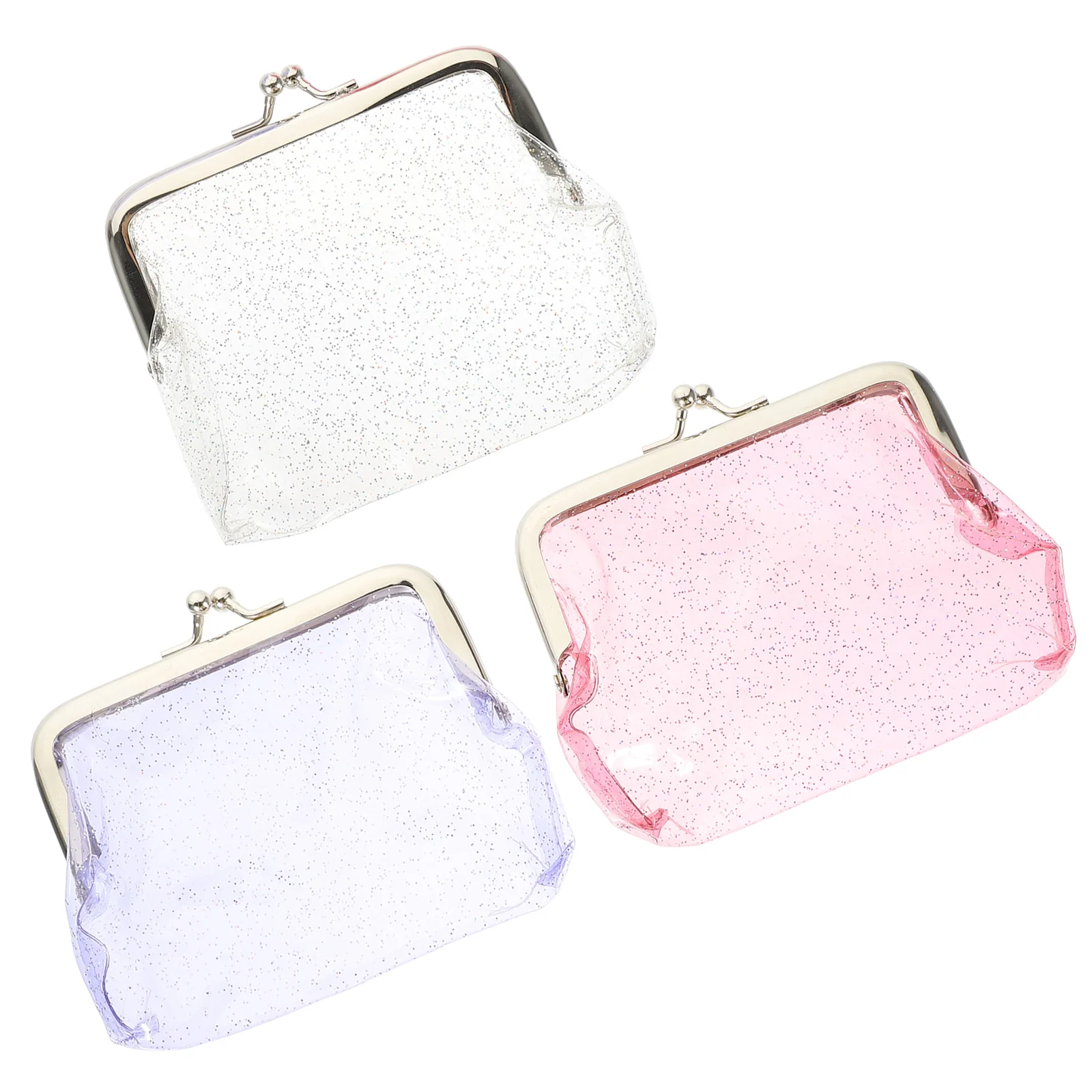 

3pcs Glitter Coin Wallet Mini Purse Transparent Clear Girls Clutch Portable Small Money Pouch PVC Change Bag Storage