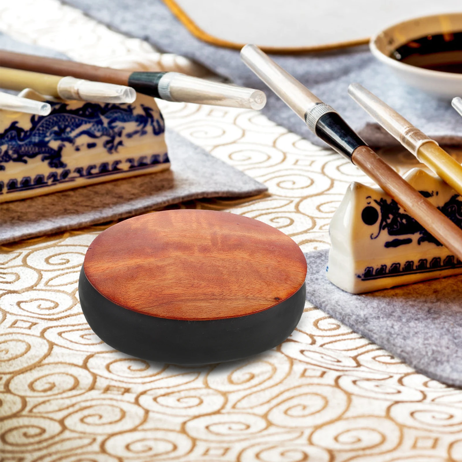 

Mini Inkstone Artistic Calligraphy Supplies Practice Tray with Lid Plate Wood Retro