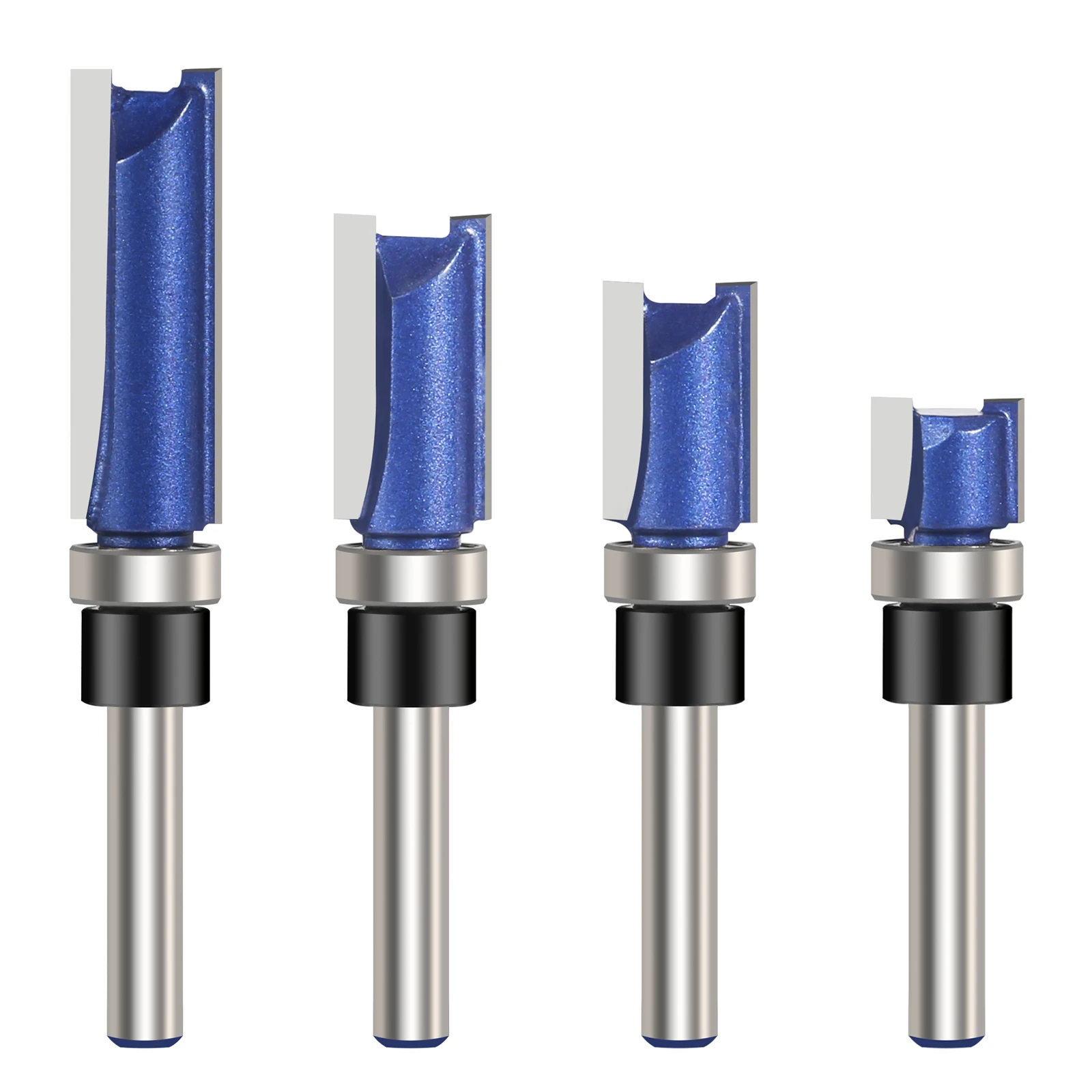 

4Pcs 1/4‘’ Shank Pattern Flush Trim Router Bits Bottom Bearing Milling Cutter for Wood Woodworking Straight End Mill Blade DIY