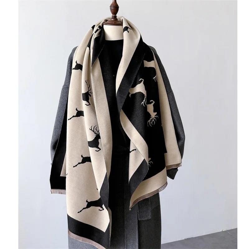 Luxury Brand Cashmere Women Animal Scarf Winter Warm Shawl and Wrap Bandana Pashmina Female Foulard Square Thick Blanket Poncho