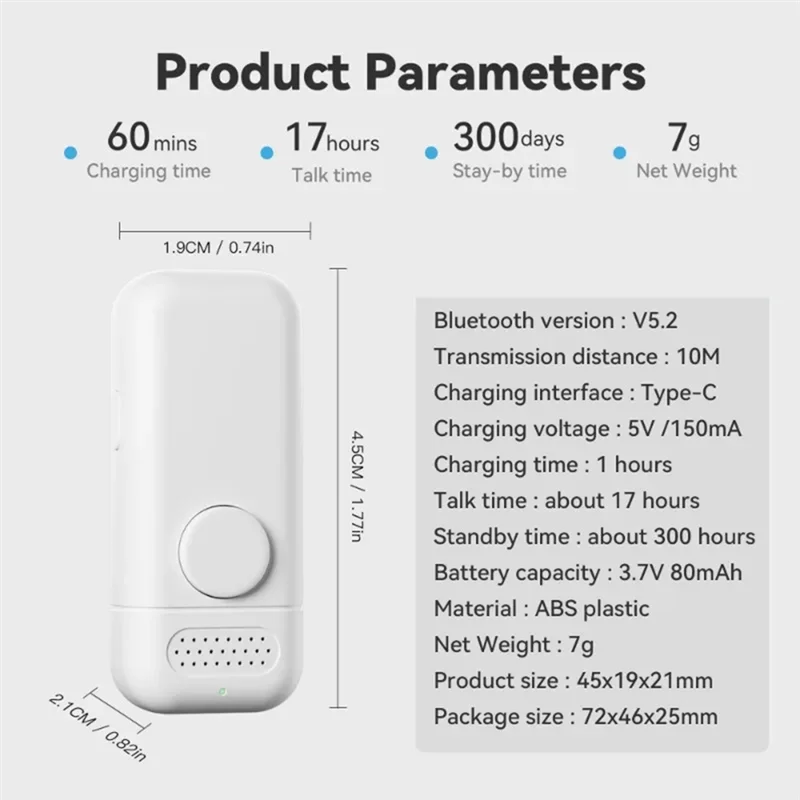 ABGI-Micrófono Inteligente Escucha Entrada Traductores Idioma Micrófono Bluetooth Portátil