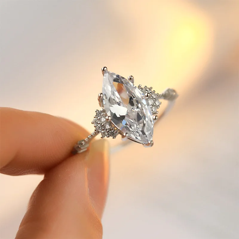 

Обручальное кольцо из стерлингового серебра S925, роскошное стильное кольцо в форме маркизы с высокоуглеродистым бриллиантом, подходящее для повседневного ношения