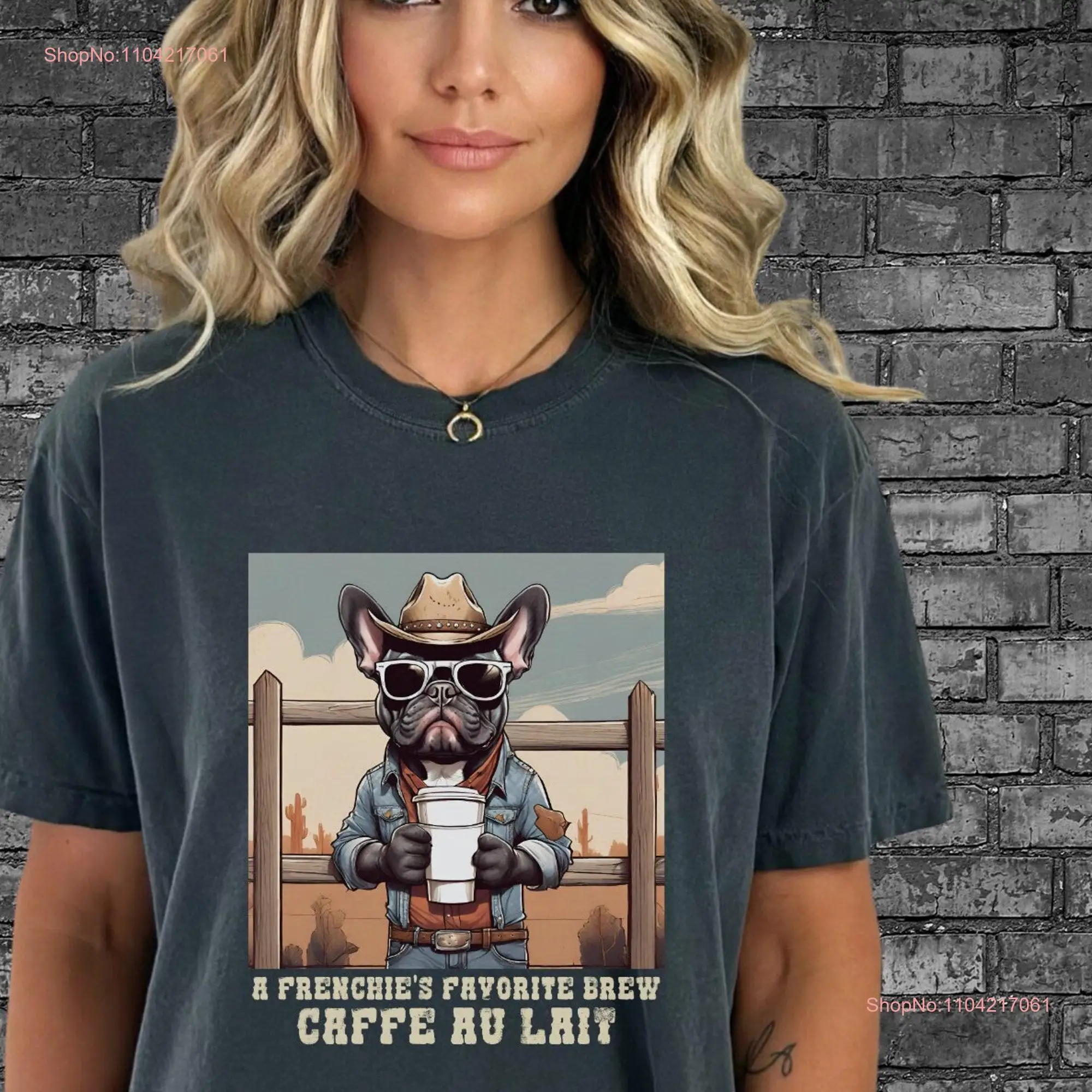 Coffee Lovers T Shirt Barista Funny Animal Trendy Frenchie Caffee Au Lait Lover s long or short sleeves