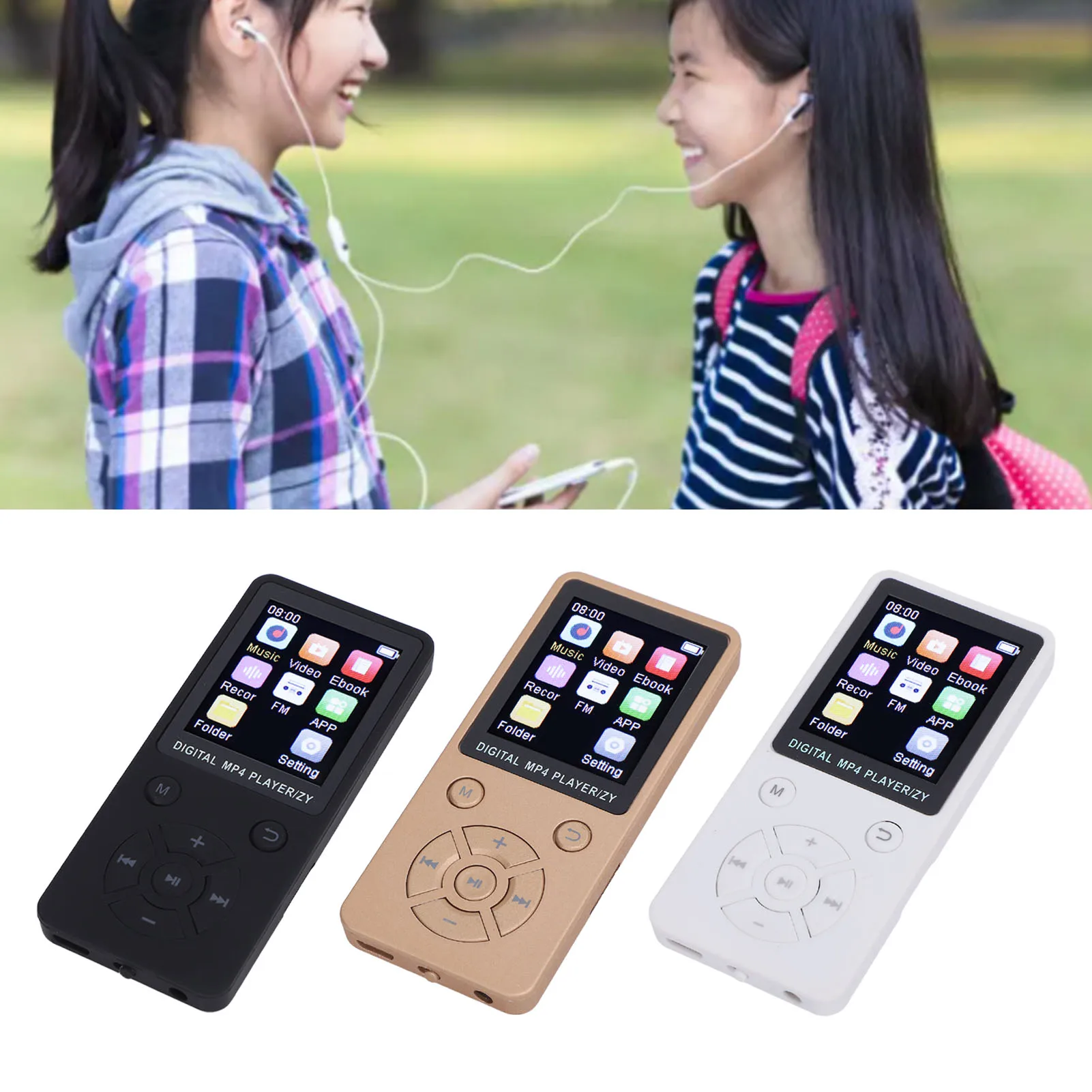 Mp43 player sem fio hi fi som 5 horas de reprodução leitor de livro eletrônico 1.8 Polegada tela leitor música bluetooth 5.0 para correr