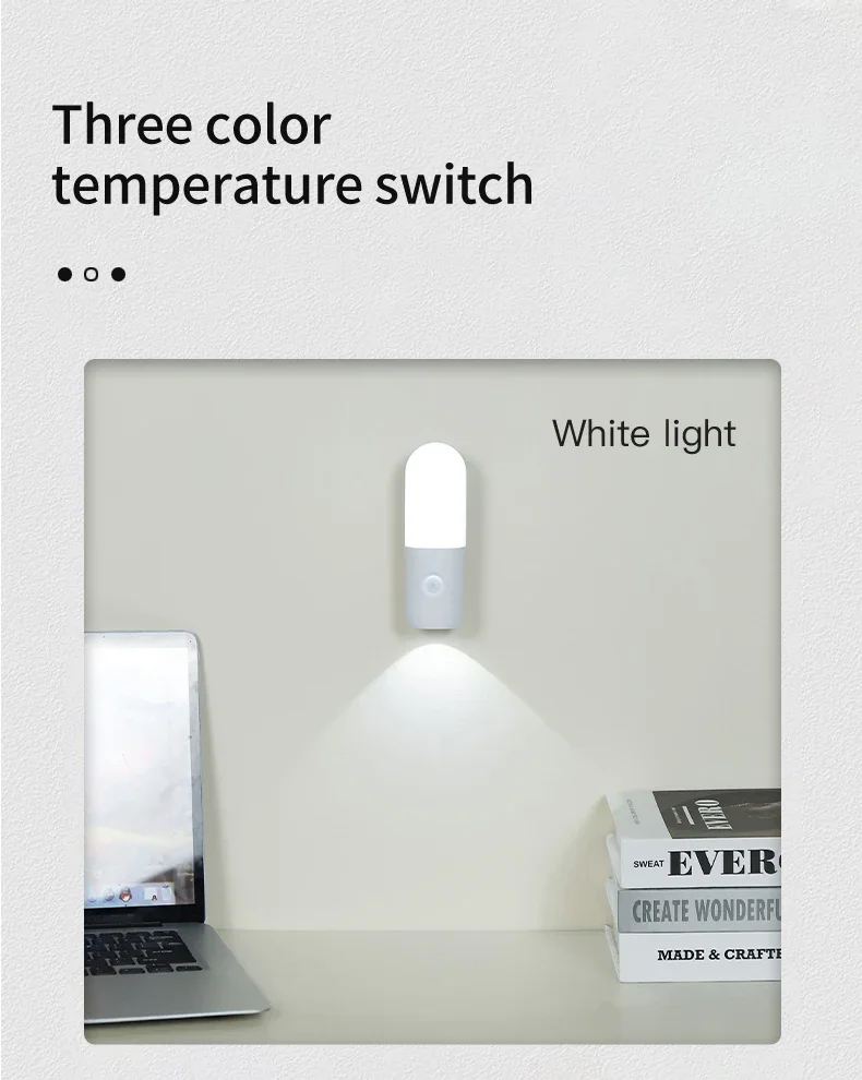 Motion Sensor 2 in 1 LED Night Light Rechargeable 3 Colors Wall Lamp Wireless Magnetic Spotlight for Bedroom Corridor and Stair