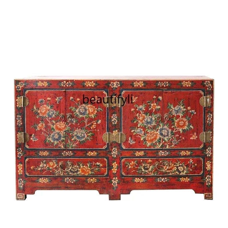 Q181 new Old elm classical dining side cabinet new Chinese antique and old painted, storage cabinet, solid wood retro dining