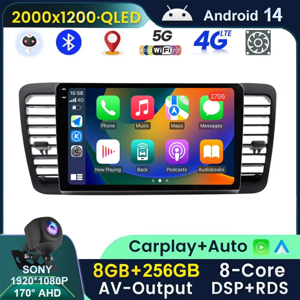 

5G WiFi DSP QLED 2K 2din Android 14 Car Radio Multimedia For Subaru Outback 3 Legacy 4 2003-2009 Stereo Carplay Navig GPS