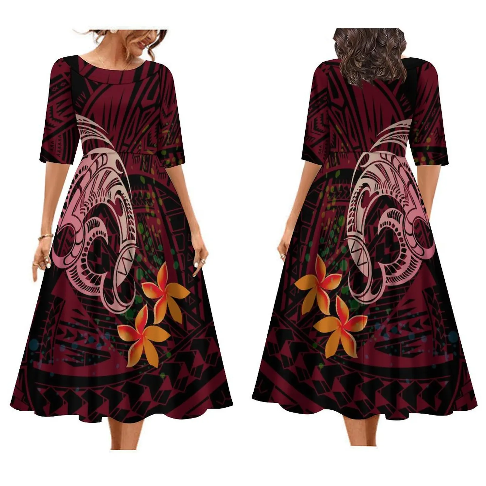 

Design Custom Women's Plus-Size Dress With Large Hem With Elegant Pleated Swing Polynesian Dress For Women