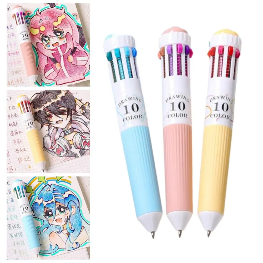 

3 шт./компл., креативная механическая шариковая ручка 10 в 1, разноцветные разноцветные шариковые ручки, пресс-тип, гладкое письмо